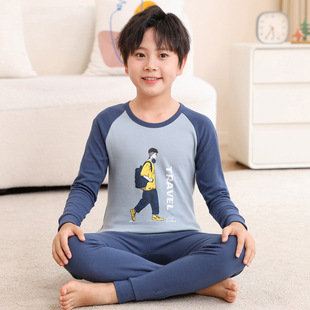 2023 autumn and winter children's home clothing children's cartoon base underwear suit boys and girls crew neck cotton sweater pajamas