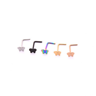 Fresh sweet cross-border stainless steel animal European and American small stud earrings butterfly L Rod nose nail anti-allergy human piercing ornament