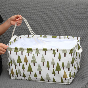 ZAKKA Cotton and Linen Fabric Storage Basket Square Dirty Clothes Basket Dust-proof Storage Box with Drawstring Foldable 0446