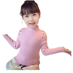 Spring Girl's Mid-collar Long-sleeved Knitted Base Shirt Thickened Warm Western-style Sweater Baby's Solid Color Twist Top
