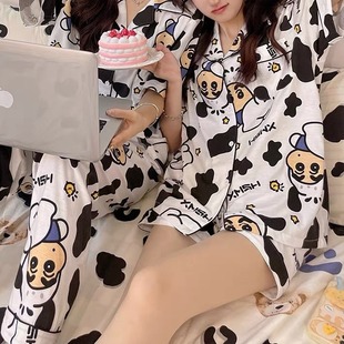Online Celebrity Live Cartoon Japanese Style Xiaoxin Cow Same Style Short-sleeved Pajamas Women's Summer Loose Three-piece Casual suit