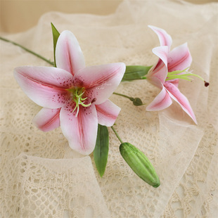 3 Head Small Lily artificial flower 3D Lily cross-border foreign trade for adhesive tape flower wedding flower arrangement decoration home display
