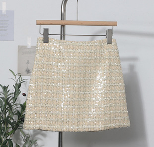 Real Shot Skirt Autumn and Winter Women's Chanel Style Short Skirt Glittering Wool Sequin Tweed Step Hip Skirt 8913