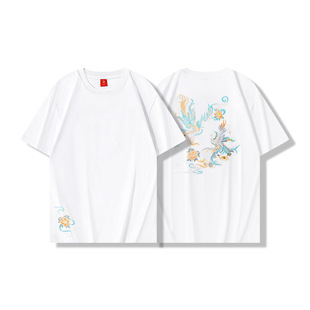 2025 New Arrival Chinese Style Phoenix Embroidered T-Shirt Men's Pure Cotton Half-Sleeve T-Shirt National Trendy Original Loose All-Match Crewneck Short