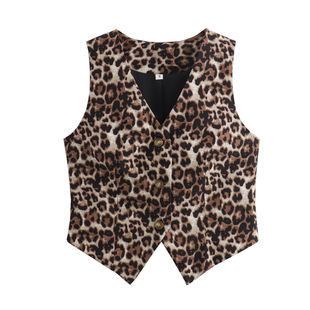 2024 European and American Cross-border New Summer Vest Leopard Sleeveless Short Slim-fit Slimming Casual Waistcoat Women