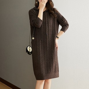 2023 autumn and winter New hooded casual mid-length dress women's fashion knitted plus size loose pullover women's sweater