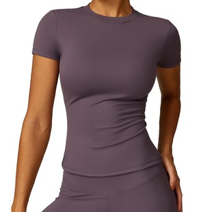 A0 Short-sleeved T-shirt Women's Quick-drying Yoga Fitness Suit Outdoor Gangster Running Sports Crewneck Top Tight Summer Yoga Suit