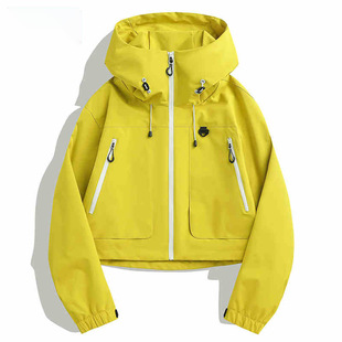 Woodpecker Little Man Stormwear Women's 2025 New Windproof Waterproof Casual Short Fashionable High Waist Hooded Jacket