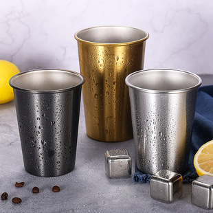 304 stainless steel cup water cup beer cup cold drink coffee cup thickened portable cup peptide plated gold transparent cup lid