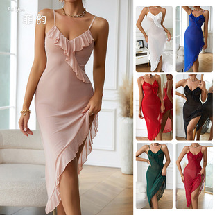 Feiyun foreign trade new multi-color sexy mesh perspective pajamas sexy lingerie strap nightdress women's home wear 636