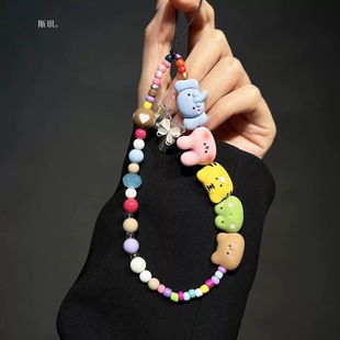 Cartoon Animal Mobile Phone Chain Ins Pendant Mobile Phone Case Lanyard CCD Dopamine Color Wrist Band Anti-losing Chain for Women