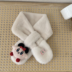 Korean Style Children's Scarf Autumn and Winter Plush Embroidered Bow Korean Style Sweet Baby's Scarf Warm Thickened Scarf