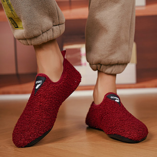 Winter Japanese home indoor home couple warm thickened wooden floor soft bottom non-slip cotton slippers for women