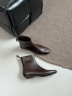 Autumn and Winter 2024 New All-match Small Square Head Chelsea Boots Fashion Boots Retro Soft Leather Short Boots for Women