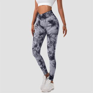 New European and American Seamless High Waist Sports Hip Quick-drying Fitness Pants Women's Tight Running Peach Tie-dyed Yoga Pants