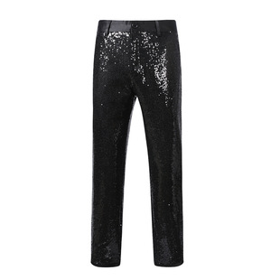 Cross-border Trade Sequins Men's Trousers Slim Slim-fit Casual Trousers Black European and American Performance Trousers