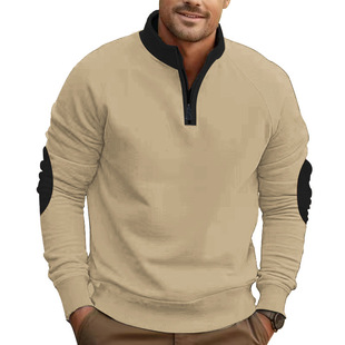 Amazon Cross-border New Color Matching Autumn and Winter Loose Casual fleece-lined Heavy Collar Pullover Half Zipper Long Sleeve Sweater