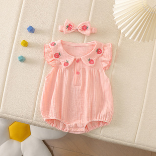 Summer Baby Girl's Triangle Crawling Pullover Sweet Princess Cute Pullover Strawberry Gauze Bag