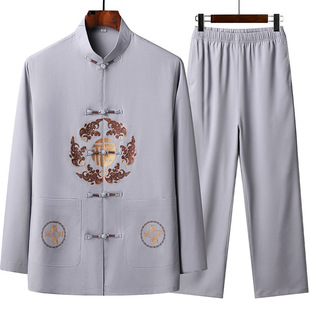Spring, Summer and Autumn Middle-aged and Elderly Tang Suit Men's Cotton and Linen suit Chinese Style Dad's Long-sleeved Old Man's Birthday Showdown Clothes