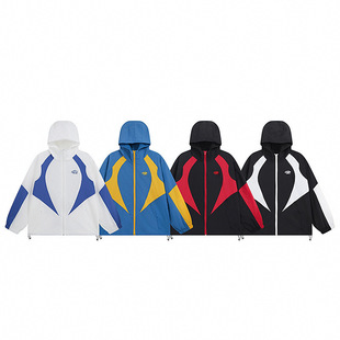 US Trendy Syna Drill Style Embroidered Logo Stitching Contrast Color Loose Jacket Coat Street Casual Shorts suit