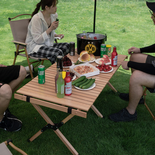 Free Shipping Factory Wholesale Outdoor Solid Wood Beech Egg Roll Table Folding Table Chair Camping Camp Equipment Kermit Chair