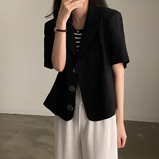 South Korea Chic Elegant Thin Short-sleeved Suit Jacket Women's Summer New High-end Suit Cardigan Outer Top