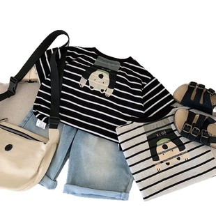 Children's T-shirt Bangcheng 2025 Summer New Boys Back Bear Striped Top Children's Wear Short-sleeved T-shirt H0175