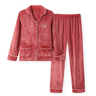 2023 New Pajamas Women's Winter Flannel fleece-lined Thickened Cute Cartoon Warm Coral Fleece Home Clothes suit
