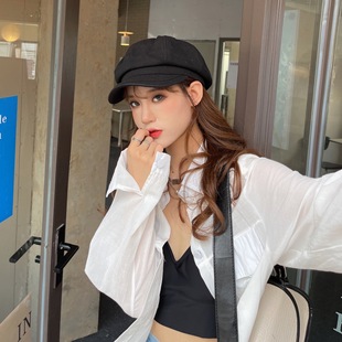 Black Beret Women's New Arrival All-Match Fashionable Octagonal Cap Simple Korean Style Big Head Cloud Cap Autumn and Winter Hat