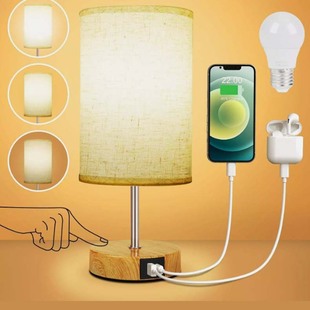 Cross-border wood grain three-speed touch dimmer switch cloth cover decorative table lamp night light British regulations European regulations US regulations lamp