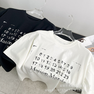 25 Early Spring New Digital Logo Printing Double Yarn Pure Cotton Neutral Wind Loose Short Sleeve T