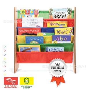 Wooden Children's Book Storage Rack Kindergarten Cloth Bag Baby Picture Book Rack Multi-layer Movable Children's Book Shelf
