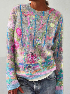 In stock 3D printed women's sweater pattern pullover sweater casual loose long sleeve knitted top