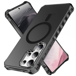 Cross-border Explosions Samsung S24 Mobile Phone Case Drop-resistant Magnetic Suction Wireless S25ultra Charging Protective Case Small Wave Anti-slip