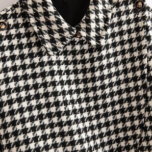 2024 Autumn and Winter Commuter Korean Style Houndstooth Lapel Wool Coat Wool Poncho Loose Slimming Plaid Shawl