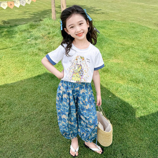 2025 Summer New Girls' Capri Pants suit Baby Fashion Short-sleeved Anti-mosquito Pants Two-piece Children's Casual Wear