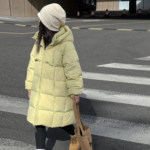 Children's Down Jacket Autumn and Winter New Korean Style Boys and Girls Middle and Large Children's Long Thickened Hooded White Duck Down Jacket