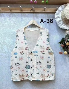 Japanese cotton knitted waistcoat spring small floral V-neck cartoon sweet Mori girl vest wholesale