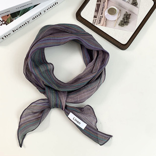 Silk Scarf Long High-end Japanese Style Simple Black and White Plaid Small Scarf Artistic All-match Thin Scarf Headband