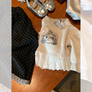Cream foreign style autumn clothing suit 2024 new fashionable autumn clothing children's female baby Korean two-piece heavy-duty sweater