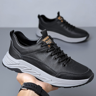Men's Shoes 2024 New Autumn Breathable All-match Sports Board Shoes Men's Casual Shoes Leather Shoes Lace-up Leather White Shoes