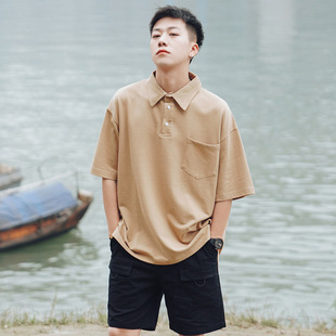 Net red super popular cec short sleeve men's fashion brand loose Hong Kong style T-shirt lapel polo shirt ins trendy handsome 5 points T-shirt