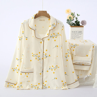 Pure Cotton Spring and Autumn Moon Clothes Double Gauze Pregnant Women's Pajamas Thin Postpartum Breast-feeding Pure Cotton Long-sleeved Home Clothes suit