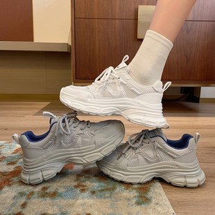 Mori Torre Shoes Women's Summer 2023 New Student Mesh Shoes Breathable Mesh Korean Style Thick-soled White Shoes Women
