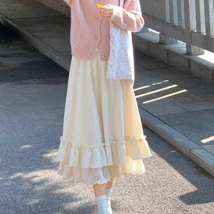 Gentle apricot Cake Skirt Women's 2025 Autumn and Winter New A- line Skirt Lace Lace Skirt Small Mid-length Skirt