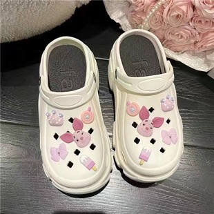 Slip-on Shoes Women's Summer Fashionable Outer Wearing Heightened Thick Bottom Breathable Two-Wearing Baotou Slippers Non-slip Beach Sandals