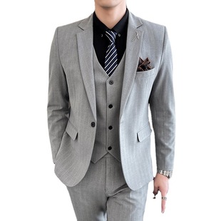 New Spring and Autumn Suit Men's Suit Korean Slim-fit Casual Striped Small Suit Business Dress Wedding Dress