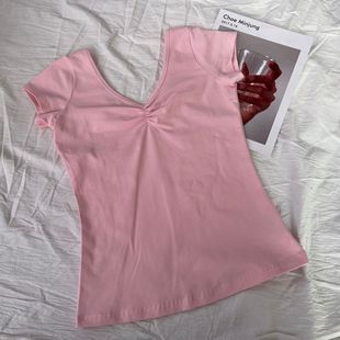 High weight cotton dance clothes chest pleated short sleeve