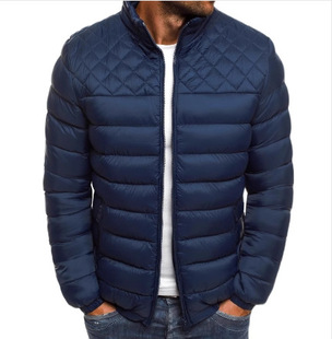 Foreign Trade Cross-border Amazon Men's Vertical Collar Simple Atmospheric Cotton-padded jacket Shoulder Chest Rhombic Stitching European Code Cotton-padded Clothes