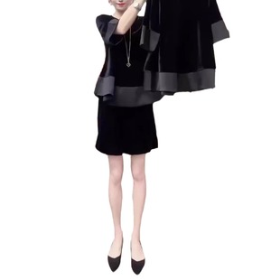 24580 Big Aimei Yiyuan 2024 New Mid-sleeve Top Shorts Velvet suit Loose Slimming Two-piece Set for Women